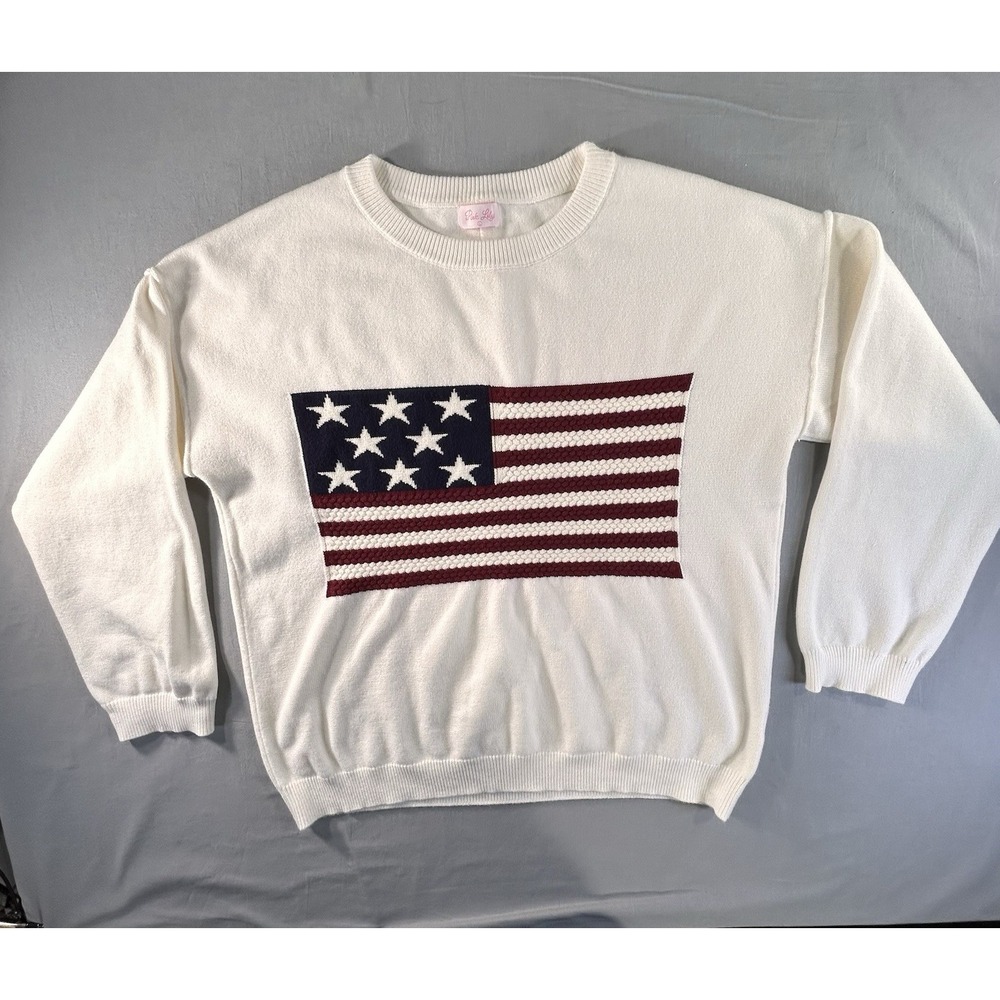 Pink‎ Lily American Flag Oversized Sweater Women's Large Patriotic Nautical